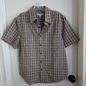 NWT- Urban Outfitters Brown & Tan Plaid Short Sleeve Button-Up Shirt Mens Size M